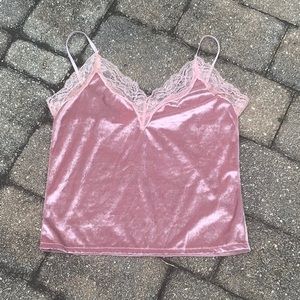 NWT LACE TRIMMED PINK VELVET CAMISOLE TOP, SIZE MEDIUM